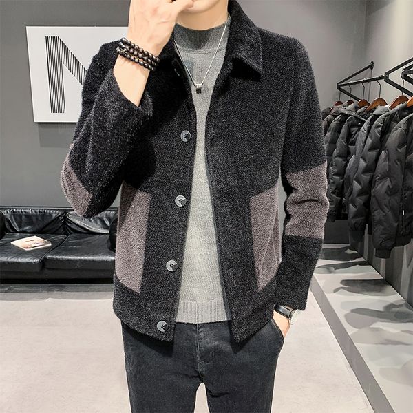 

wool 2020 coat shredded cardigan fine suit luxury clothes turn down collar casual men's woolen jackets e19t, Black;brown