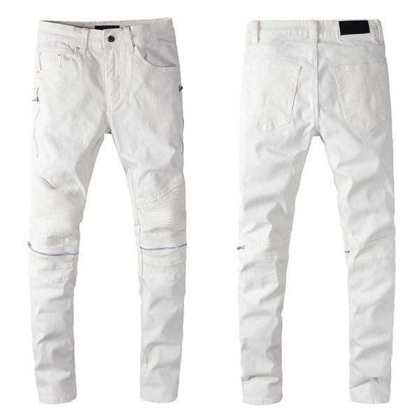 

mens jeans classic hip hop pants stylist jeans distressed ripped biker jean slim fit motorcycle denim jeans 1ol3, Blue