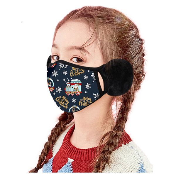 

warm christmas child cartoon face mask winter with ear muffs for boys girls kids 2 in 1 masks3irt