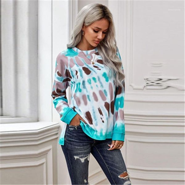 

size long sleeve all-match pullover female spring new casual loose hoodies womens tie-dye sweatshirts fashion trend plus, Black
