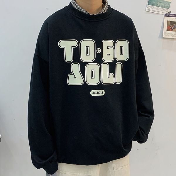 

2021 new privathinker men's o-neck letter printing sweatshirts autumn winter new woman pullovers hip hop man korean streetwear hoodies, Black