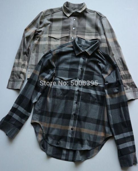 

elfstyle] - fashion novella flannel beige grey checked chest pockets front buttons up long sleeves woman shirts 1, White