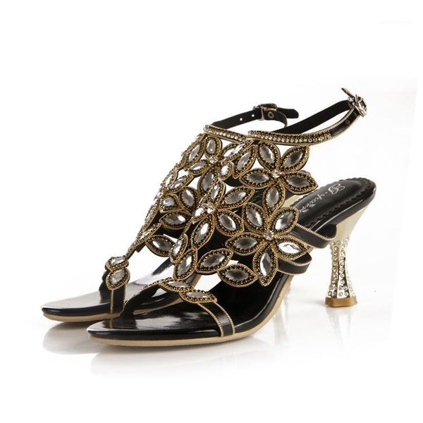 

christia bella large size women thin heels open toe sandals buckle rhinestones female shoes rome style fashion women party pumps1, Black