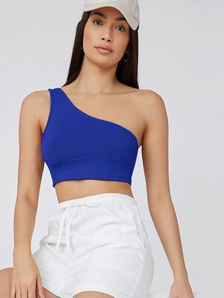

one shoulder solid crop b8br#, White