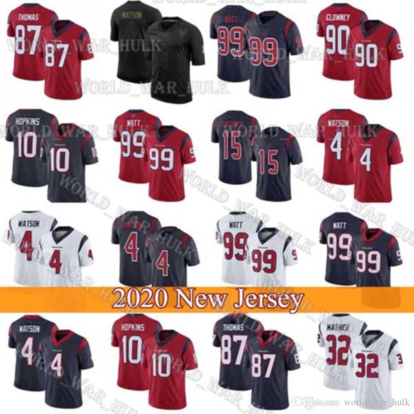 

99 j.j. watt football jerseys 4 deshaun watson jj 10 deandre hopkins 90 ross blacklock custom 2020 new houston texan mens, Black;red