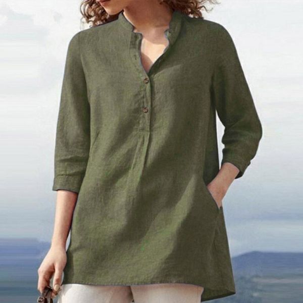 

women fashion solid colors turndown collar button pocket shirt causal loose long sleeve pullover blouse blusas femininas#351, White