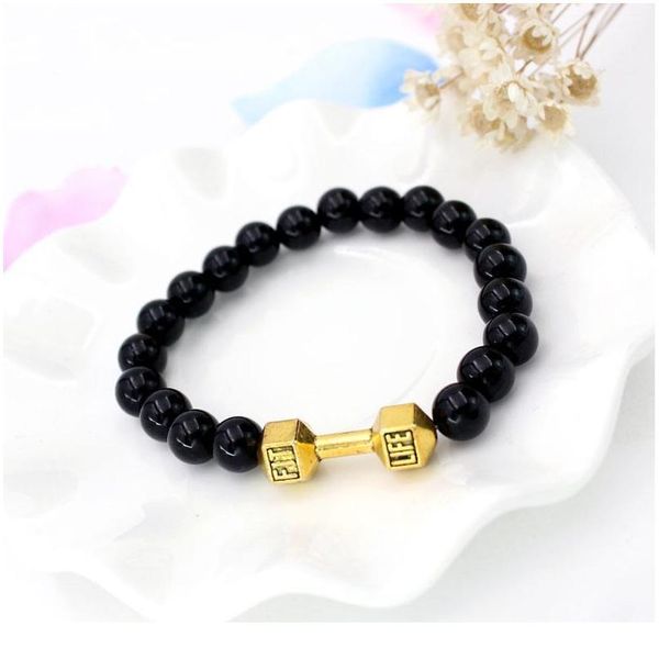 

bracelets for women men jewelry new arrival black bead fitness fit life prayer barbell buddha bracelet jllgob