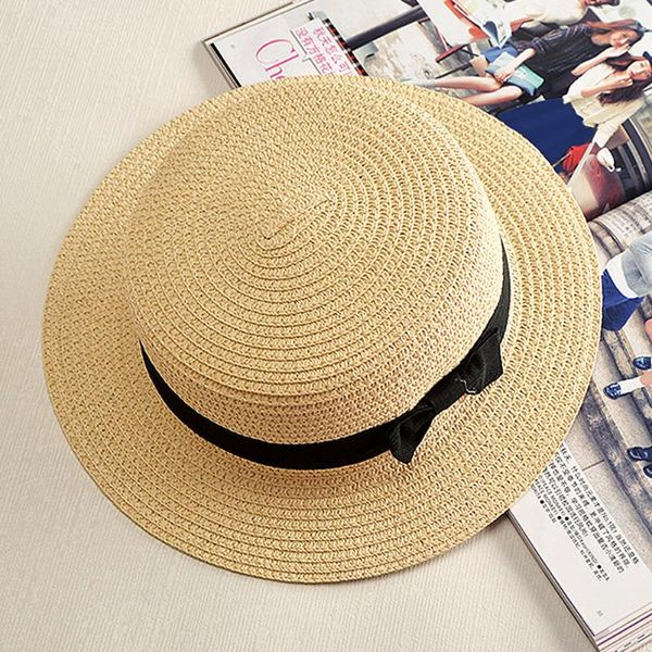 

wide brim hats women girls summer casual outdoor sunscreen uv proof flat straw hat beach sunhat panama, Blue;gray