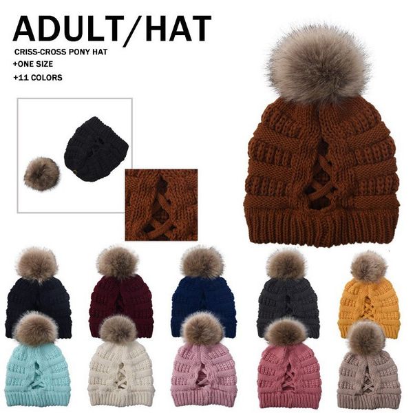 

removable pom 11 beanies cross ponytail colors winter warm knitted wool hat women ski skull caps festive party hats cyz2zi6m