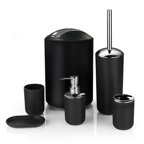 

bath accessory set 6pcs/set luxury bathroom accessories plastic toothbrush holder cup soap dispenser dish toilet brush trash can zm812