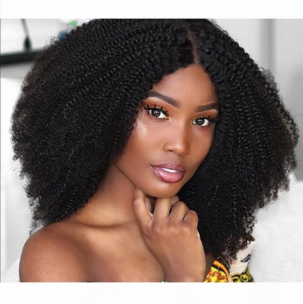 

mongolian kinky curly human hair wigs with baby hair 13x4 pre plucked 150 density glueless brazilian virgin lace front wig, Black;brown