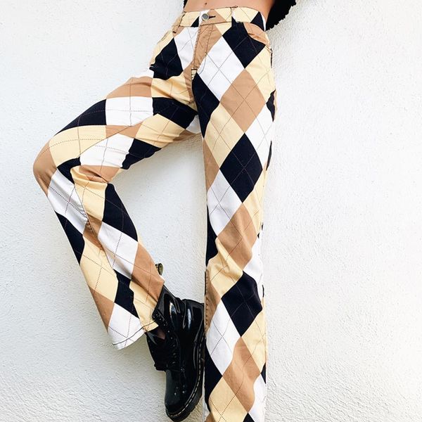 

argyle plaid skinny high waist pants women y2k harajuku casual checkered long trousers ladies vintage streetwear 2020, Black;white