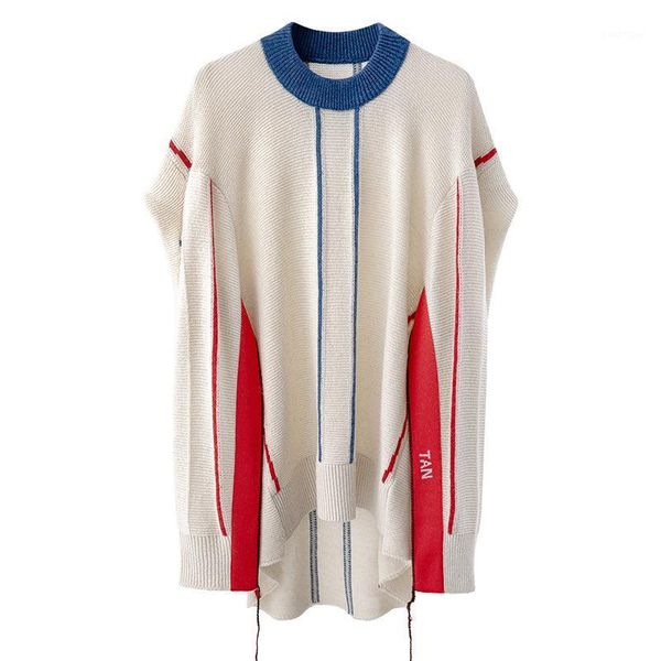 

sondr print pullovers loose women autumn women sweater stripe stitching knit sweater asymmetric hem letter 2021 new spring1, White;black