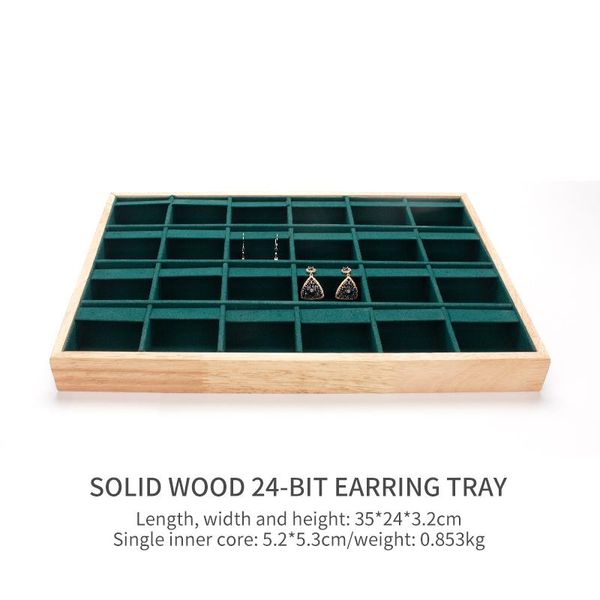 

24 grid wedding earring jewelry display trays wooden edged with green card slot for female jewellery ring holder, Pink;blue