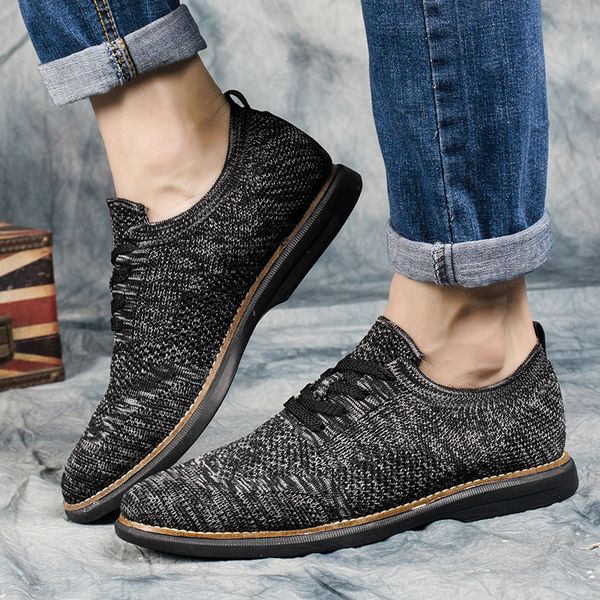 

bona new fashion style casual flying weaven shoes super light oxfords comfortable men flats 201125, Black
