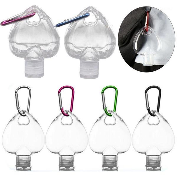 

5pcs 50ml portable heart shape empty refillable bottle with key ring hook travel hand sanitizer bottle hook keychain carrier1