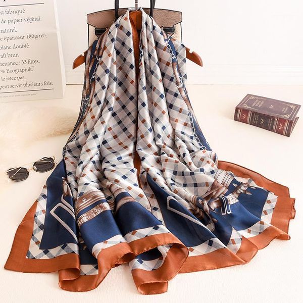 

british plaid print silk women shawls and scarves long wrap 10pcs/lot1, Blue;gray