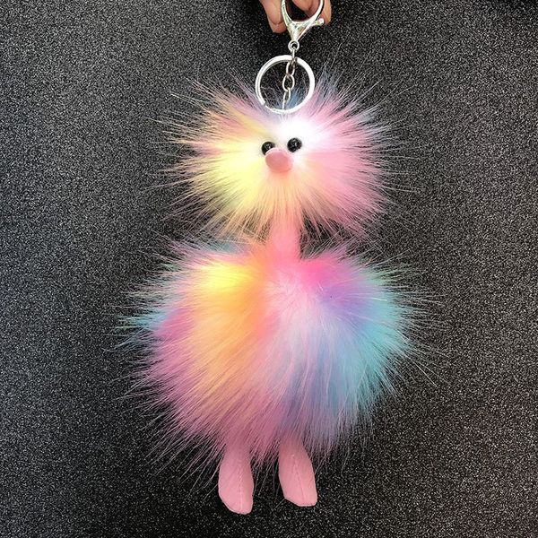 

animal color bag ball shape ostrich key plush chain pendant, Silver