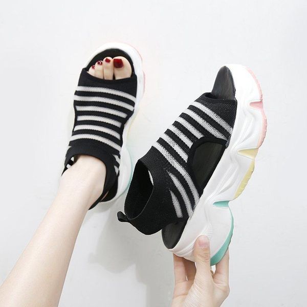 

2021 summer women's sandals women's casual slope with comfortable open toe hook and loop shoes b1162, Black