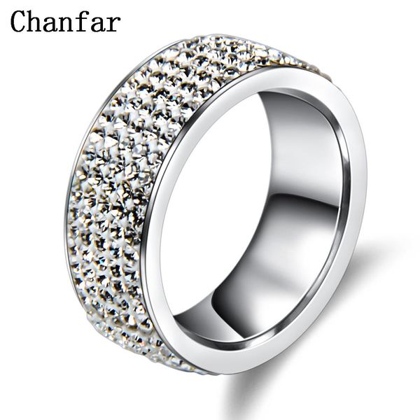 

chanfar 5 рядов кристалл из нержавеющей стали женщины для элегантного полного пальца любовь свадебные кольца ювелирные изделия мужчины jllpl