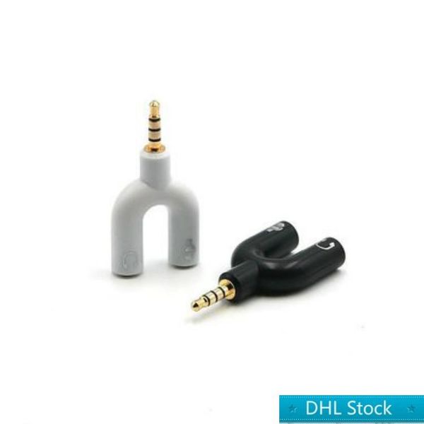 

dhl 3.5mm splitter stereo plug u-shape stereo audio mic & headphone earphone splitter adapters for smartphone mp3 mp4 player