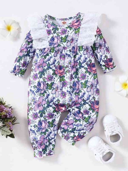 

baby girl floral contrast schiffy jumpsuit she, Blue