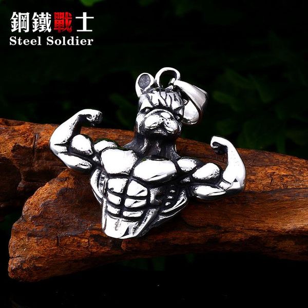 

pendant necklaces steel soldier muscle men dog necklace stainless personlity unique jewelry for boy gift, Silver