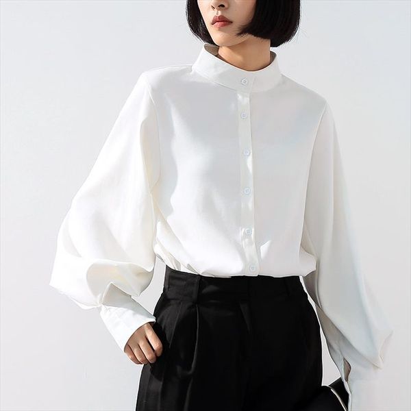 

shirts women vintage lantern sleeve thicken shirt women autumn winter long sleeve blouse single breasted white