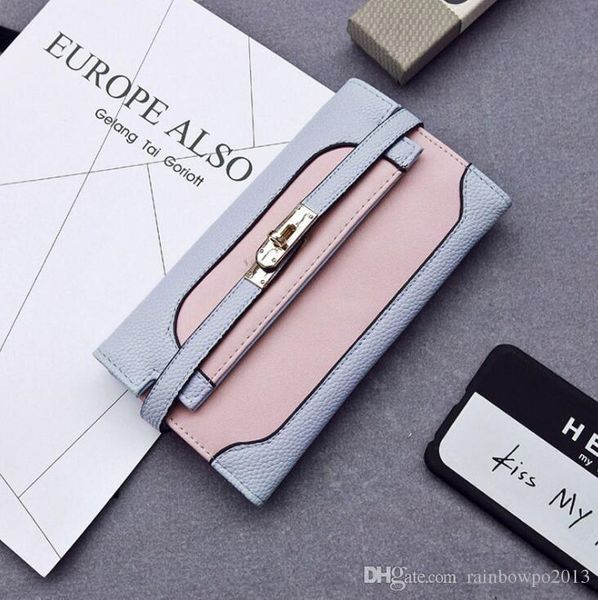

factory wholesale brand women handbag commuter fashion leather clutch bag personality contrast women long wallet new lock coin purse, Red;black