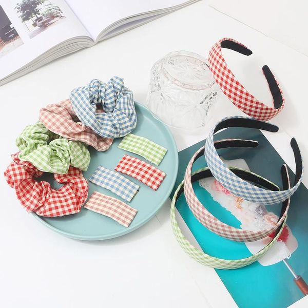 

3pcs(hair bands+rope+clip) grid velvet hair rope hairgrip elastic rubber band scrunchies girls hair styling accesso qylnpw, Black;brown
