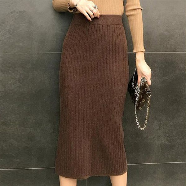 

2021 new autumn winter office lady pencil women high waist sheath midi skirts womens vintage black knitted skirt h936