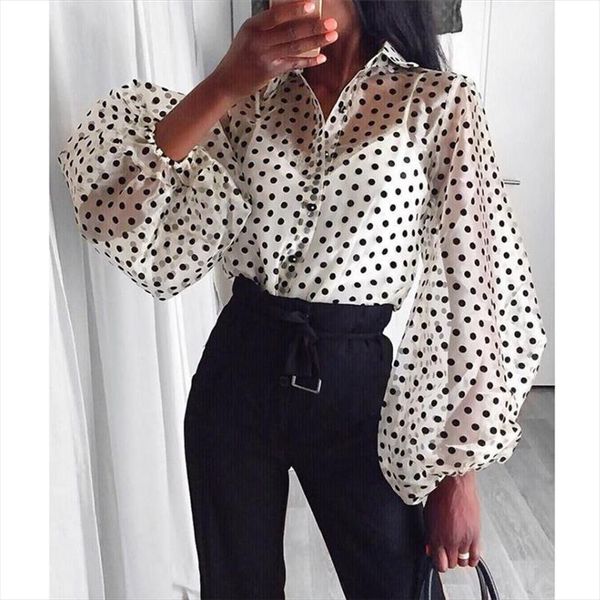 

women sheer long sleeve blouse early autumn modern mesh shirt see through loose button puff sleeve shirts chemisier femme, White