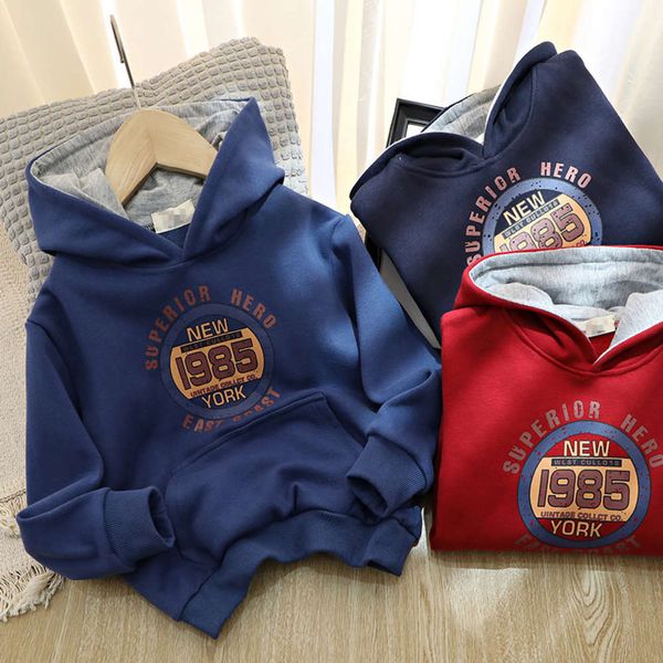 

children's wear autumn winter new boys' and veet sweater middle school kids' thick casual hoodie 110-160, Black