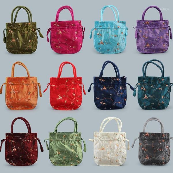 

retro embroidery satin drawstring bag silk brocade jewelry pouches christmas wedding gift bags1