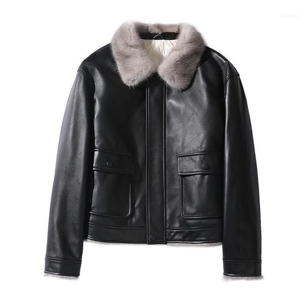 

collar female real winter coat 90% white duck women's winter jacket sheepskin leather jacket women femme veste zjt68511, Black