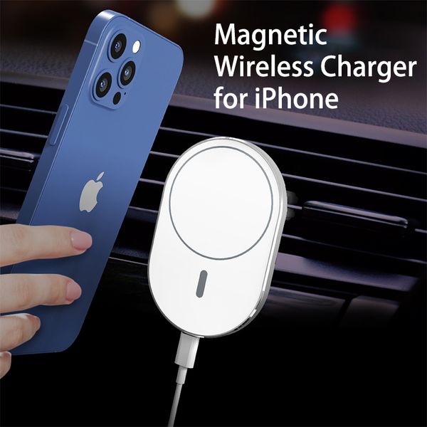 

selling wireless car charger for iphone 12 qi 15w magnetic wireless charge mount for car alloy wireless charging holder wholesale