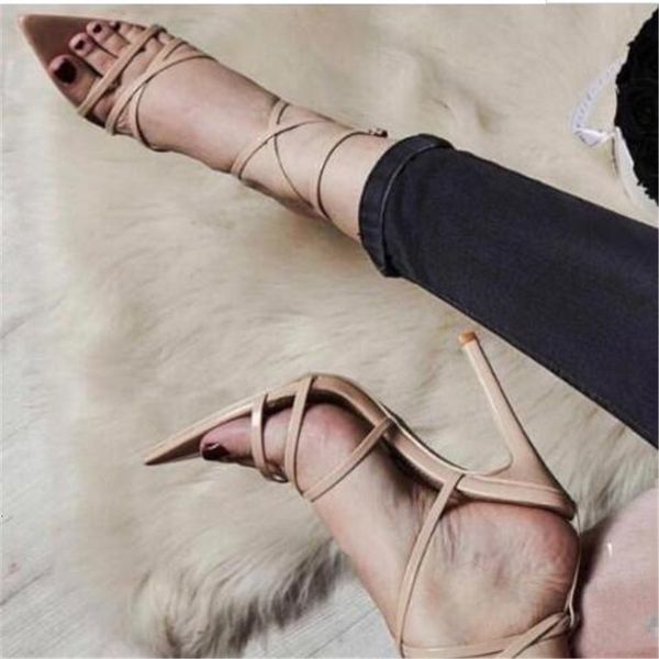 

2021 new super summer 11.5cm thin woman bombs braces cross sandals ladies pointed to toe party high heels 6k9x, Black