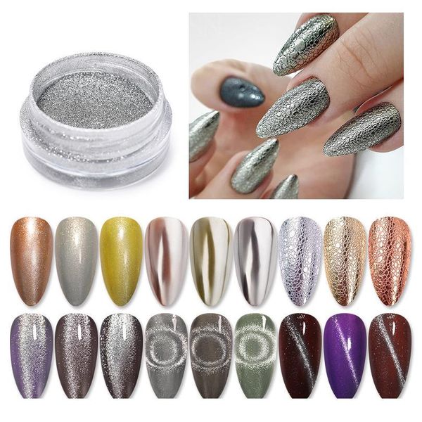 

9d cat eye nail glitters mirror powder super shiny magnetic black hole effect nail art chrome dust decoration jllttw, Silver;gold