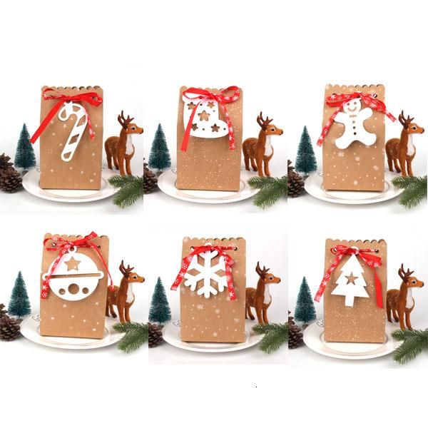

3шт рождественские крафт печатные конфеты подарочные сумки с тегом ленты печенья мешки с рождеством