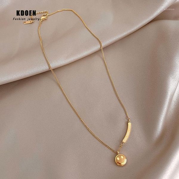 

simple gold titanium steel smiling face pendant necklace for woman 2020 new korean fashion girl's clavicle chain luxury jewelry1, Golden;silver