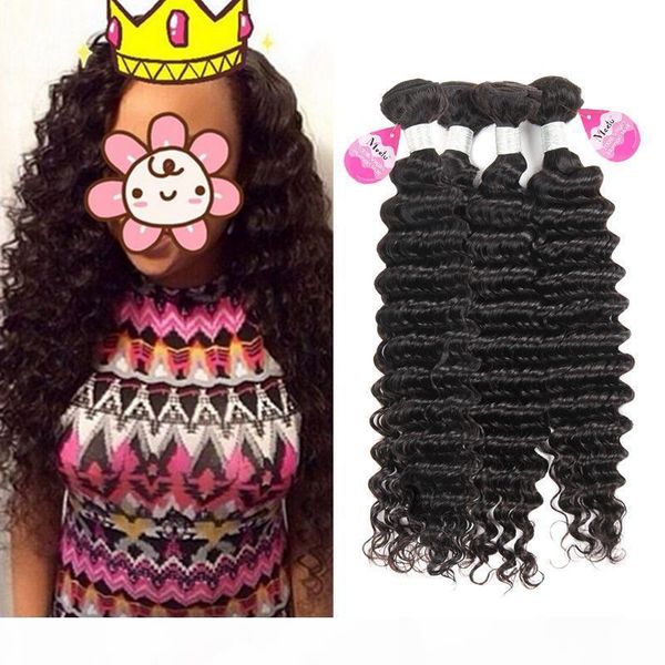 

4 bundles brazilian virgin hair deep wave hair extensions 10a grade unprocessed human hair wave natural color can be dyed and bleached, Black