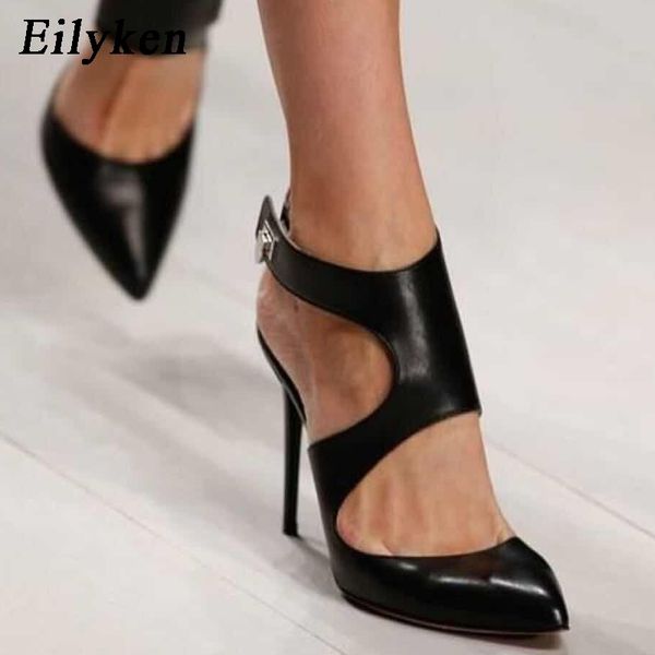 

eilyken 2020 new design autumn high heels pumps sandals 12.5cm fashion pointed toe buckle strap gladiator thin heel woman shoes t200525, Black