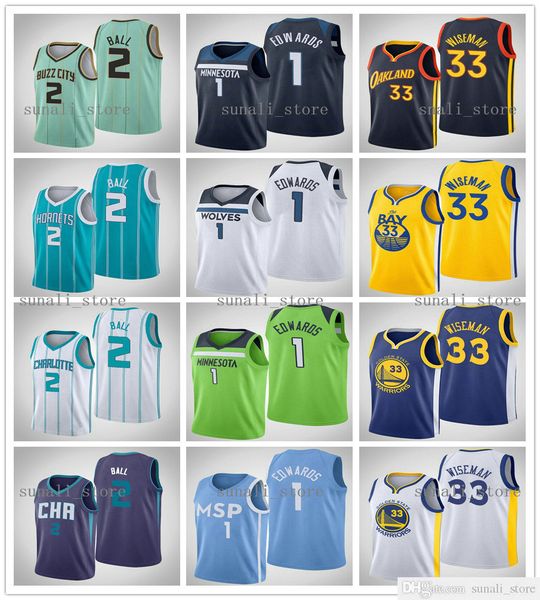 

2020-21 basketball draft pick jerseys 1 anthony edwards 33 james wiseman 2 lamelo ball college shirts men women kids youth fast shipping, Black;red