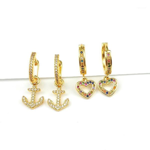 

Cubic Zirconia Anchor Stud Earrings for Women Gold Small Bar Earrings brinco Huggie Jewelry Rainbow Small Gold Heart1, Golden;silver