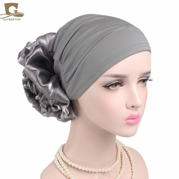 

new style ladies big flower turban hat stretch cloth hood boho hat gd1034, Blue;gray