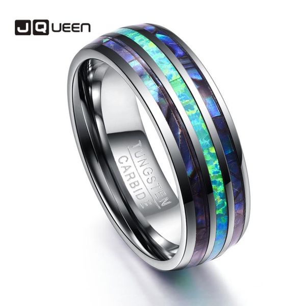 

jqueen 8mm wide polished abalone shell tungsten carbide rings dome triple grooved opal tungsten steel ring never fade t082r, Slivery;golden