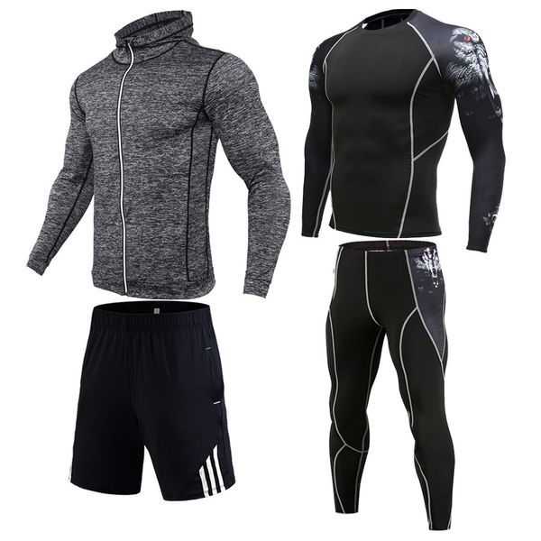 

winter new warm jogging suit men's sportswear suit compression clothing gym sport suit quick-drying tights rashgard male fitness y1209, Gray