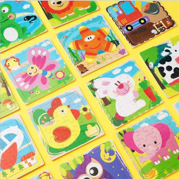 

24 styles 16 pieces wooden puzzle animal cartoon flat wooden puzzle toy factory wholesale custom children puzzle