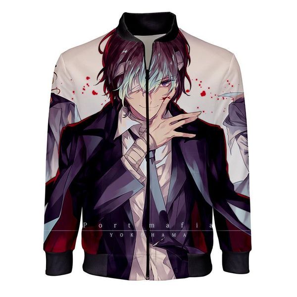 

2021 new stray dogs 3d printed jackets men/women anime style casual stand collar zipper bomber jacket hip hop outerwear clothing, Black;brown