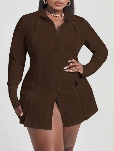 

sxy plus solid button front blouse s1ab#, Black